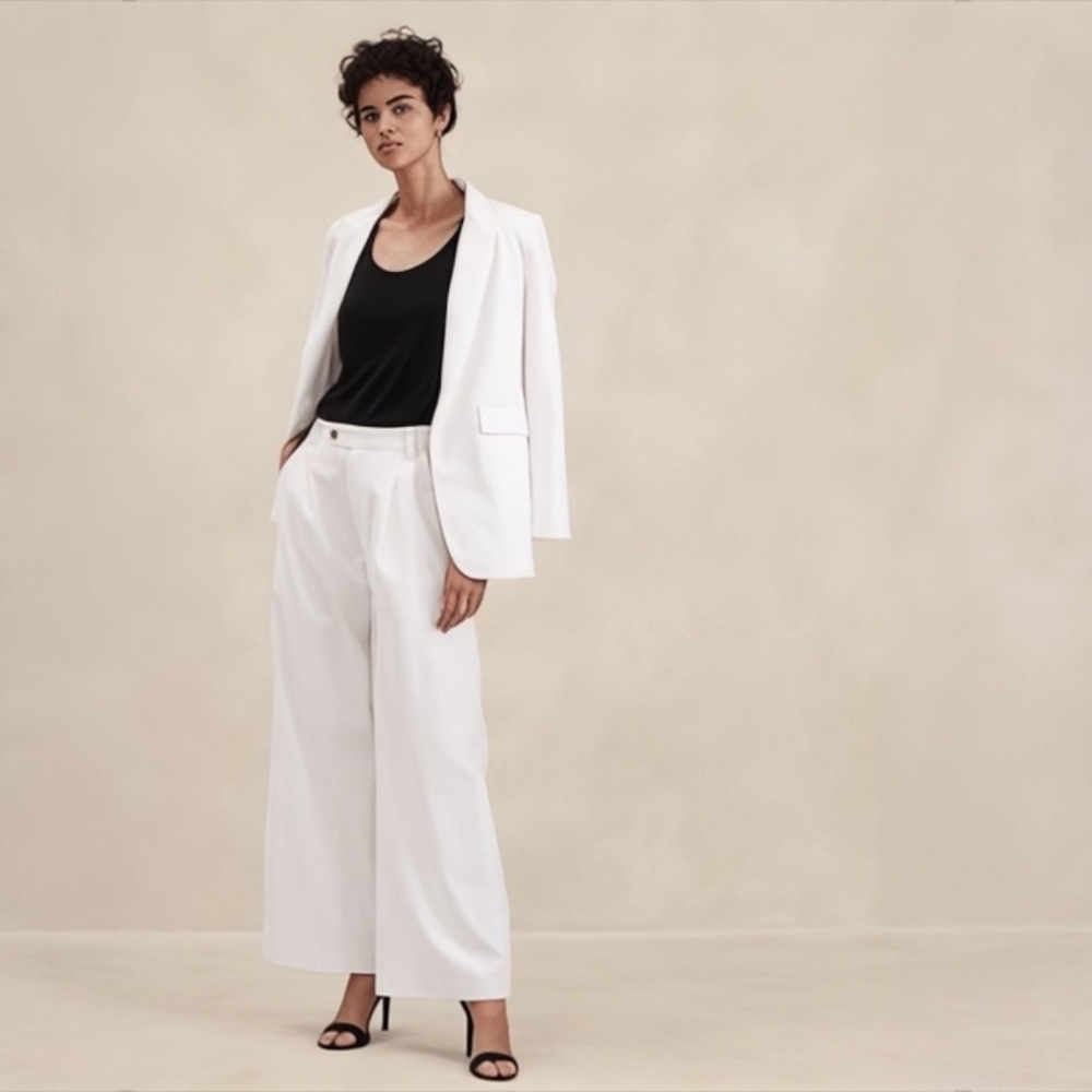 BANANA REPUBLIC Linen Blend Wide-Leg Pleated Trouser 31” Inseam White Sz 10 -NWT